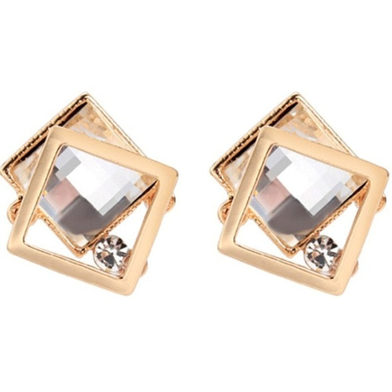 Square Crystal Gem Stud Earrings