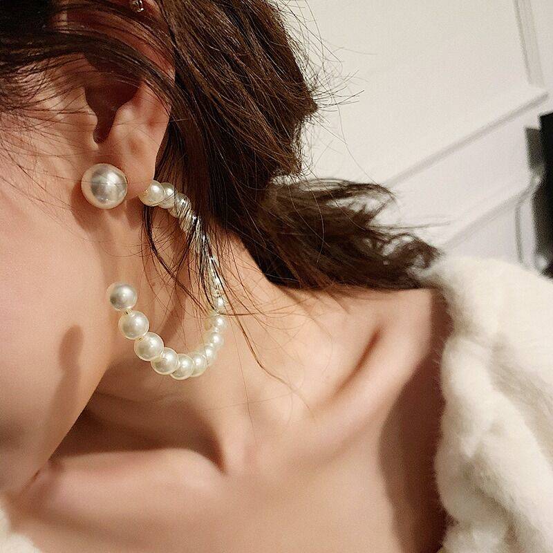 Pearl Big Small Hoop Earrings