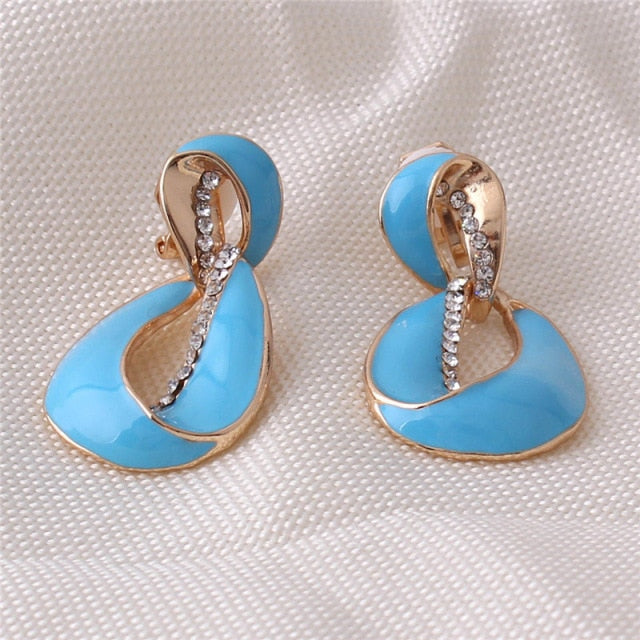 Rhinestone Enamel Geometric Hollow Earrings