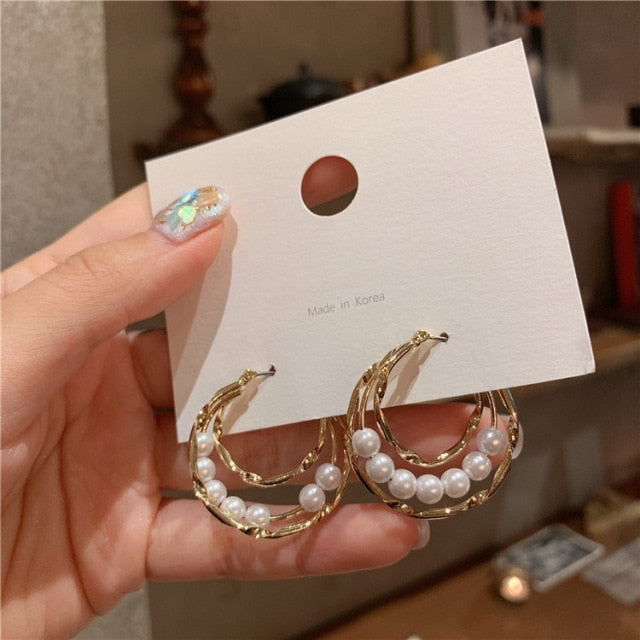 Pearl Big Small Hoop Earrings