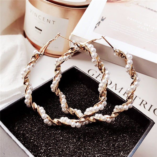 Pearl Big Small Hoop Earrings