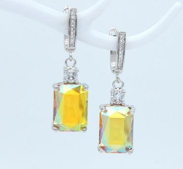 Square Crystal Rose Gold Dangle Earrings