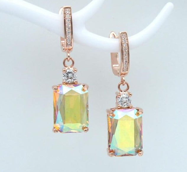 Square Crystal Rose Gold Dangle Earrings