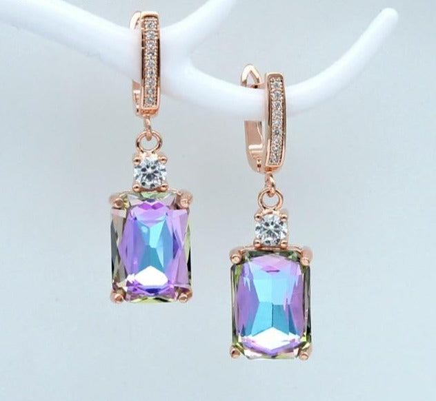 Square Crystal Rose Gold Dangle Earrings