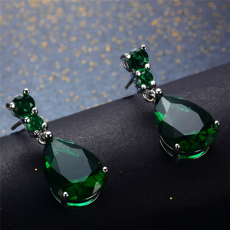 White Green Water Drop Earrings