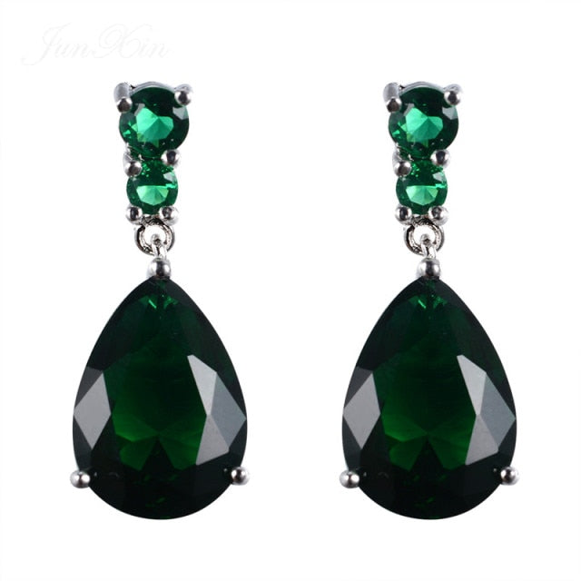 White Green Water Drop Earrings