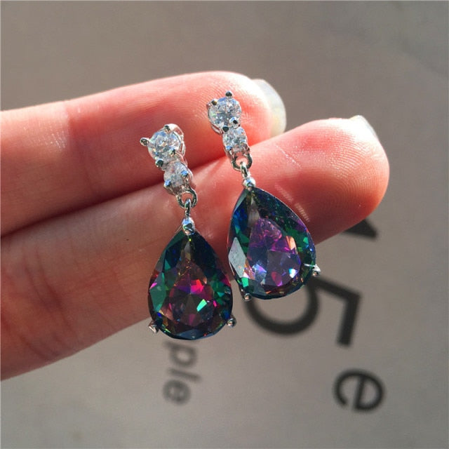 White Green Water Drop Earrings