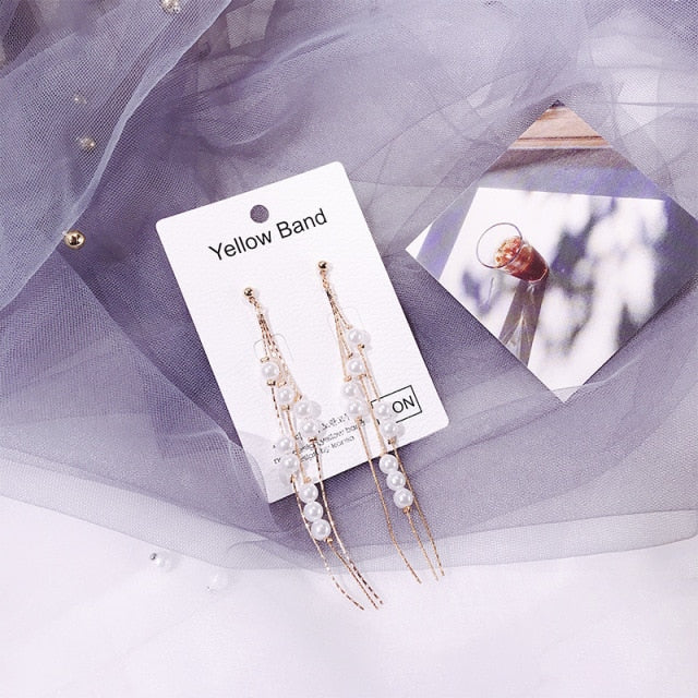 Crystal Pearl Tassel Earrings