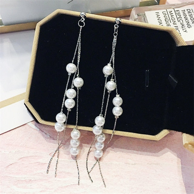 Crystal Pearl Tassel Earrings