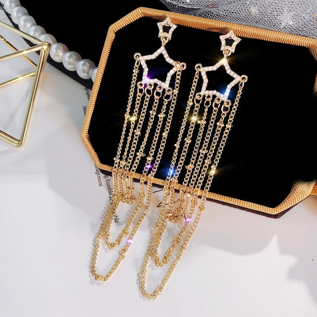 Crystal Pearl Tassel Earrings