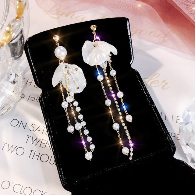 Crystal Pearl Tassel Earrings