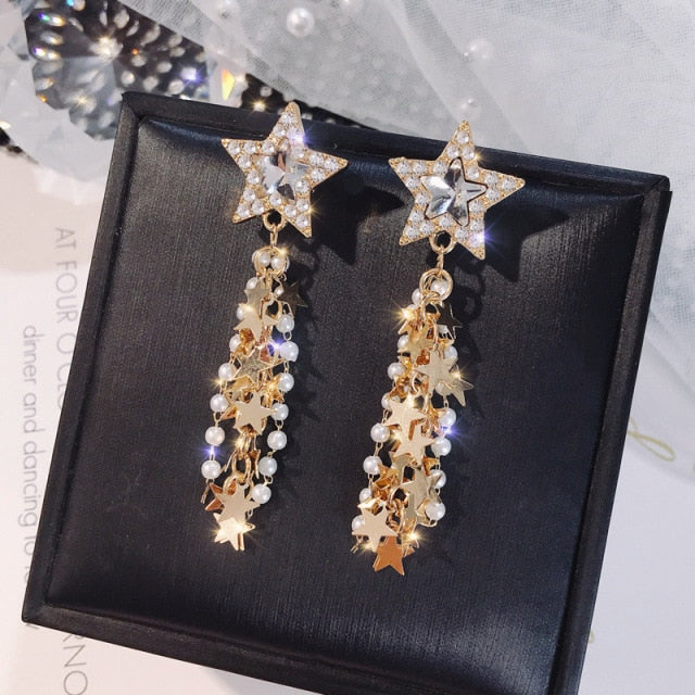 Crystal Pearl Tassel Earrings