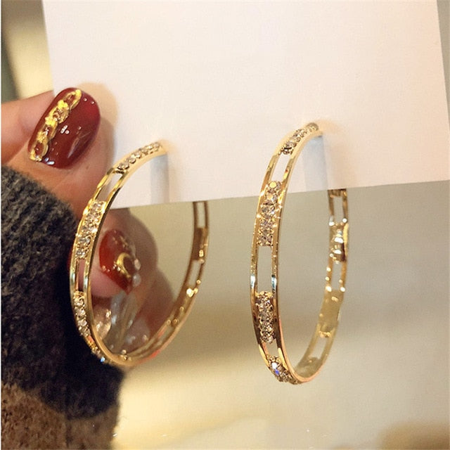 Golden Round Crystal Hoop Earrings