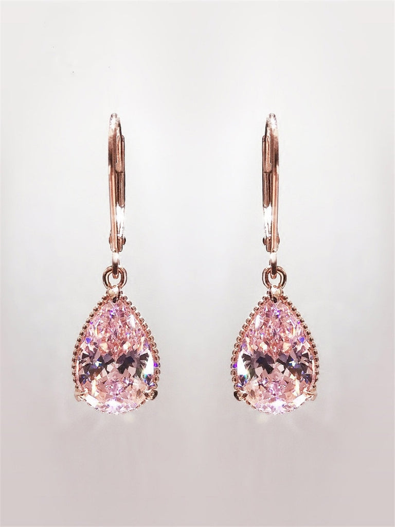 Water Drop Pink Zirconia Dangle Earring