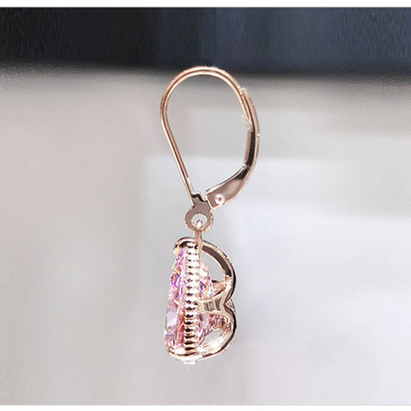 Water Drop Pink Zirconia Dangle Earring