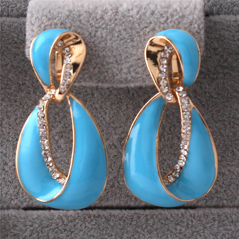 Rhinestone Enamel Geometric Hollow Earrings