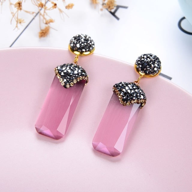 Black Rhinestone Dangle Drop Earrings