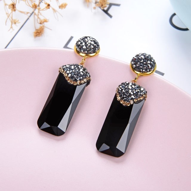 Black Rhinestone Dangle Drop Earrings