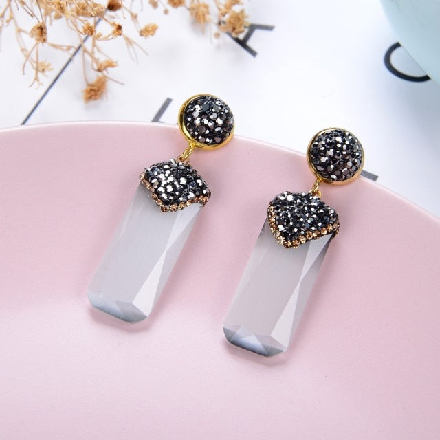 Black Rhinestone Dangle Drop Earrings