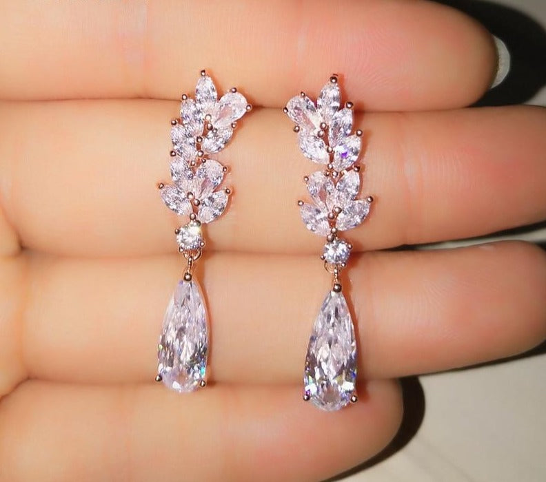 Flower Zircon Crystal Pendant Earrings