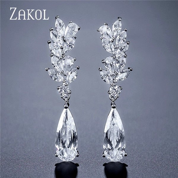 Flower Zircon Crystal Pendant Earrings