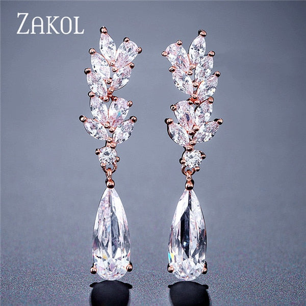 Flower Zircon Crystal Pendant Earrings