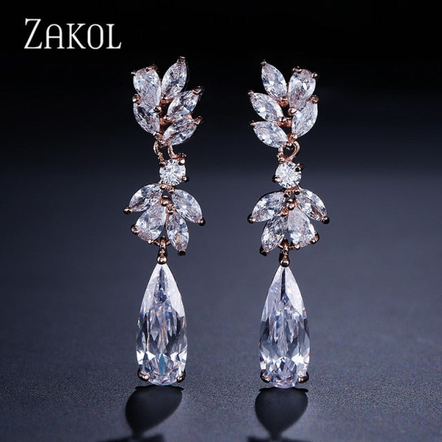 Flower Zircon Crystal Pendant Earrings