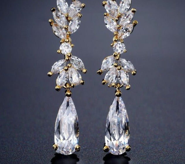 Flower Zircon Crystal Pendant Earrings