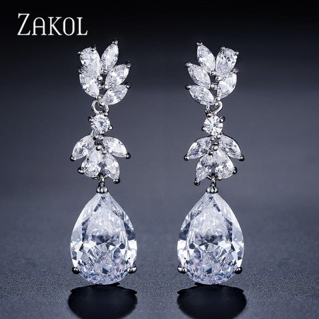 Flower Zircon Crystal Pendant Earrings