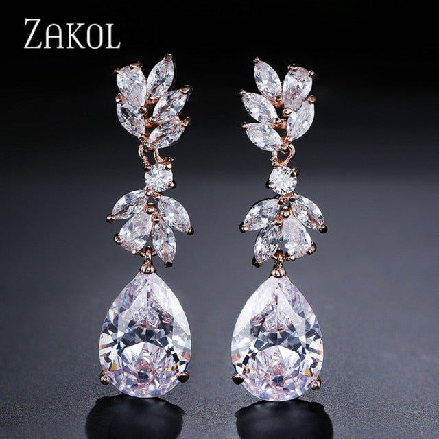 Flower Zircon Crystal Pendant Earrings