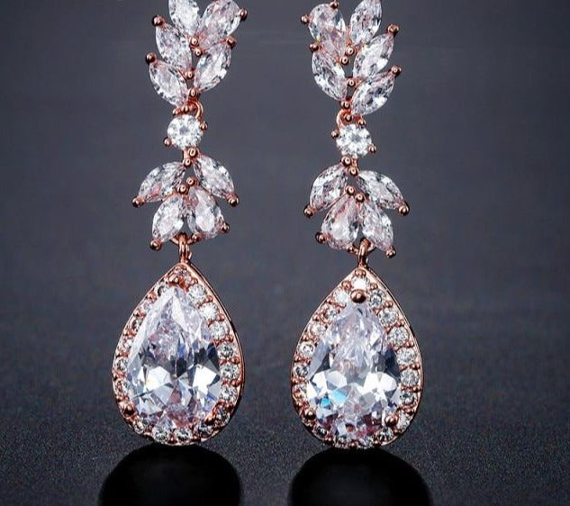 Flower Zircon Crystal Pendant Earrings