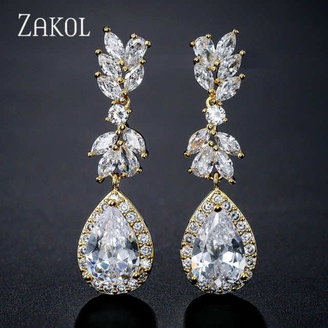 Flower Zircon Crystal Pendant Earrings