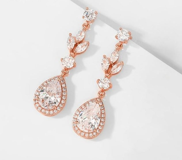 Flower Zircon Crystal Pendant Earrings