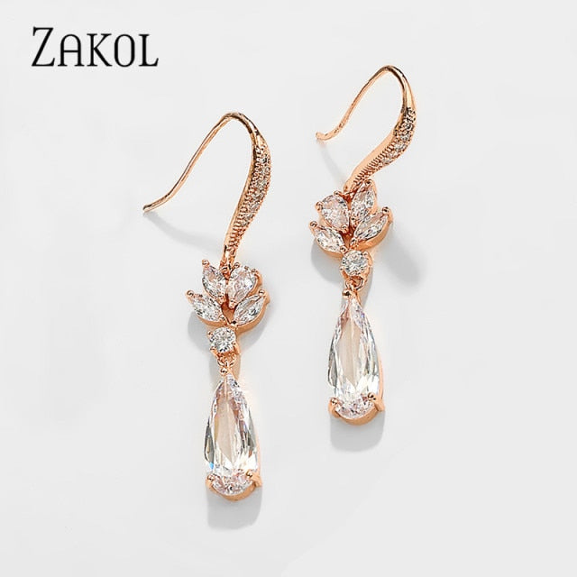 Flower Zircon Crystal Pendant Earrings