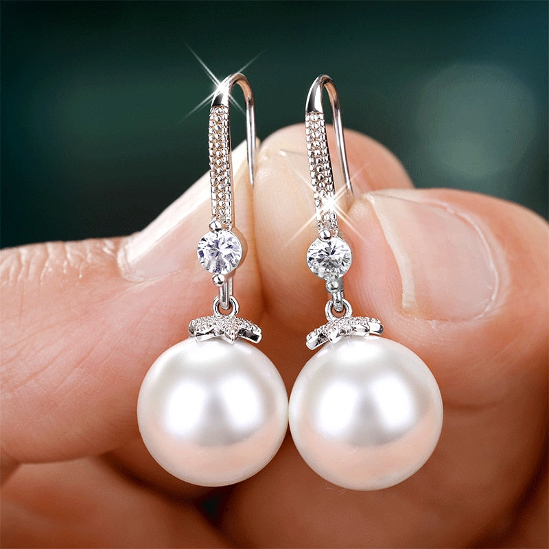 Elegant Round Pearl Dangle Earrings