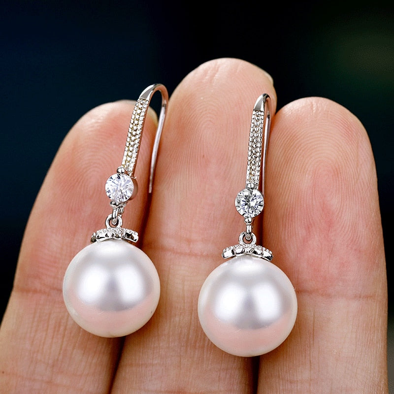 Elegant Round Pearl Dangle Earrings