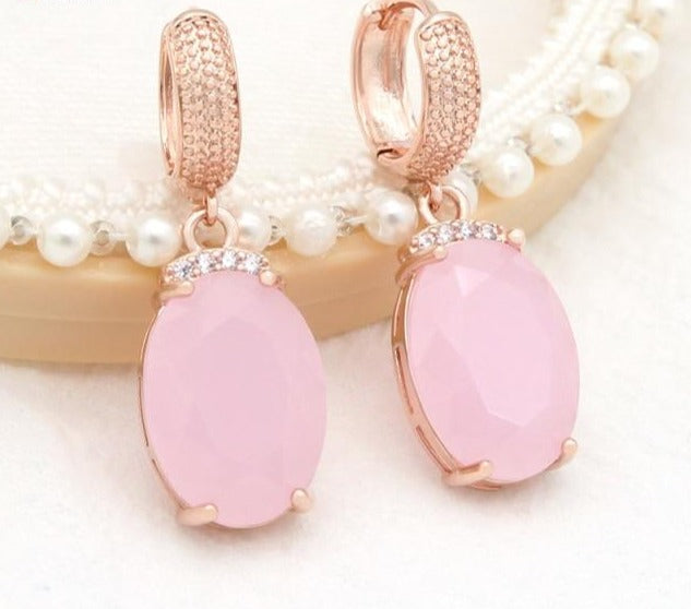 Oval Pink Dangle Earrings