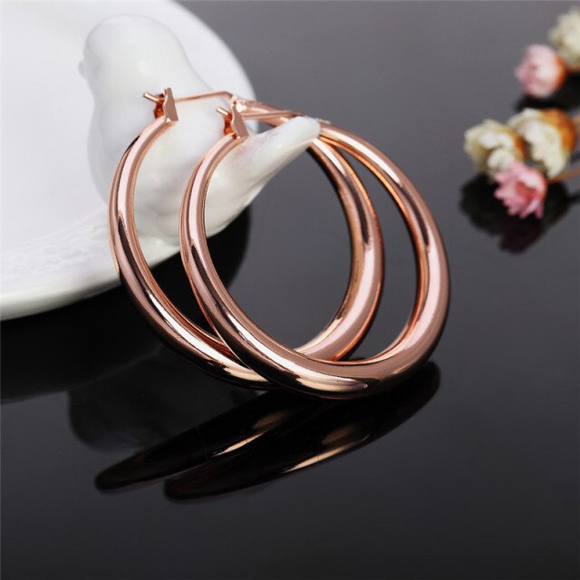 Rose Gold Plated Round Hoop Earrings