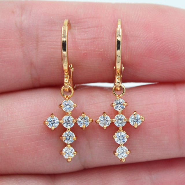 Gold Zircon Dangle Earrings